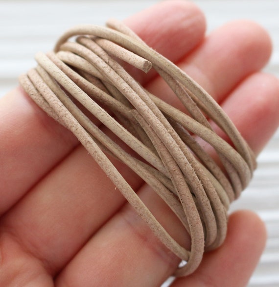 6 feet, natural leather cord, genuine leather, 1.5 mm tan round leather for necklace, for bracelets, beige, genuine leather for jewelry