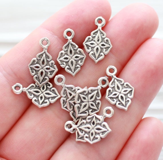 10pc tribal charms for leather bracelets, necklace charms, earrings dangle drops, rustic charms, silver spike charms