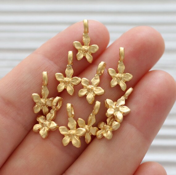 10pc Flower Charm Matte Gold Earring Charms Necklace Charms 