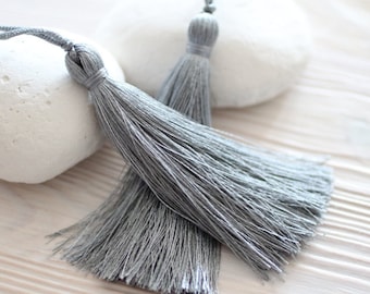 Grey silk tassel, thread tassel, long tassel, jewelry tassels, tassel, mala tassel, large tassels, silk tassel, handmade, gray silk, N37