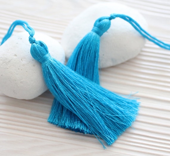 Turquoise silk tassel, large tassels, blue tassel, tassel,  handmade, decorative tassels, long necklace tassel, tassels, mala tassel, N28