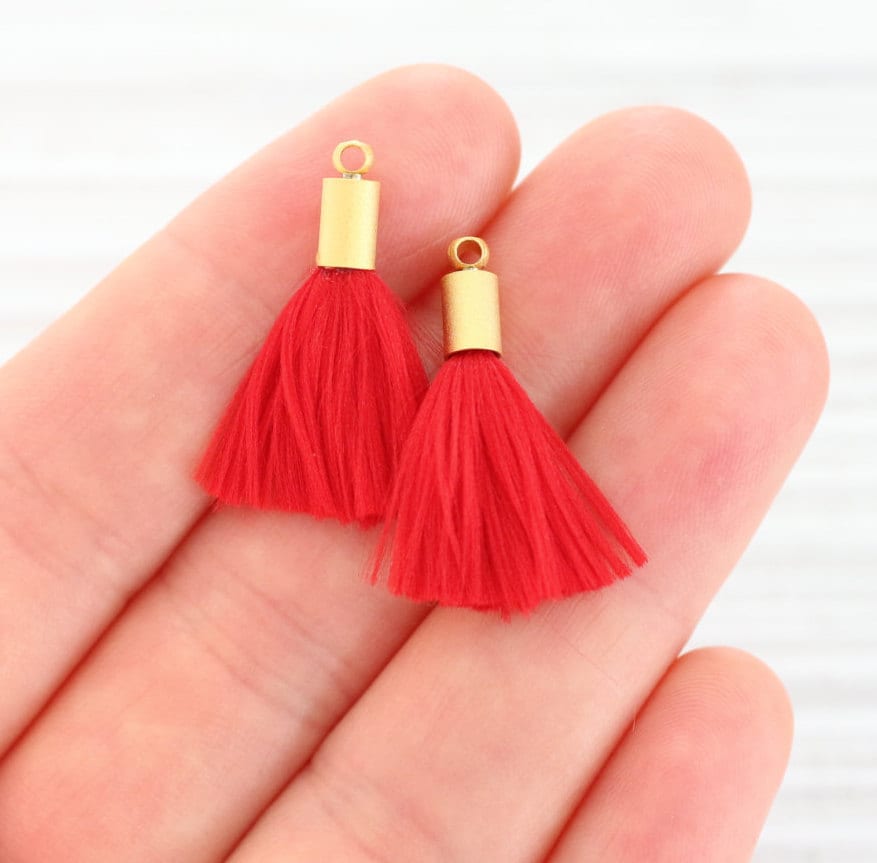 2pc Red Tassel With Gold Cap Mini Tassels Tassel Pendant Etsy