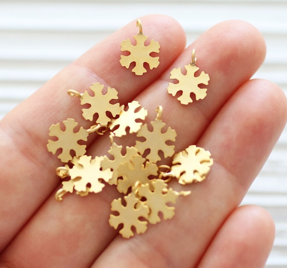 10pc snowflake charms, snow flakes gold, dainty, earring charms, winter charms, bracelet charms, metal beads, necklace charms, flat charms