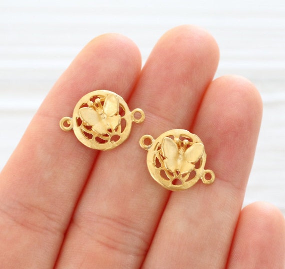 4pc butterfly charm connector gold, animal pendant, metal beads, metal connector, butterfly, bracelet components, dangles, gold animal beads