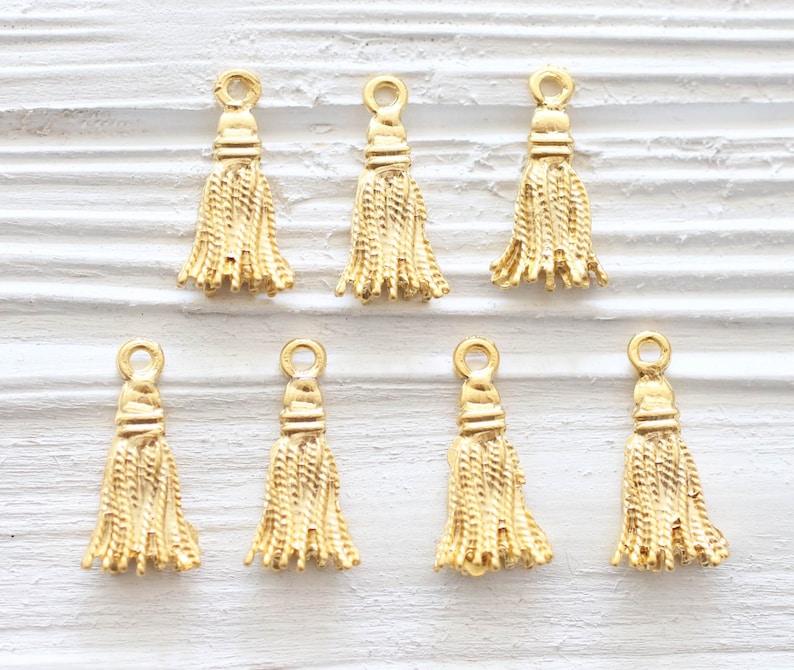 5pc gold tassel charm, bracelet charms, earring charms, gold tassel, gold dangles, metal charms, gold charms, metal tassel pendant image 3