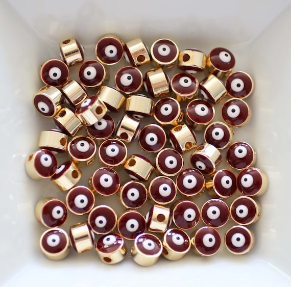 5pc, 7mm evil eye beads, red burgundy round beads, DIY bracelet lucky beads, earrings beads, bracelet slider beads, spacer beads, EE7M