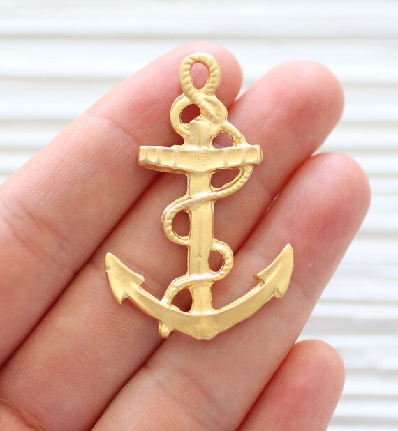 Anchor pendant gold, sea pendant, filigree anchor pendant, large hole pendant, anchor earrings dangle, large anchor, sea earrings charm