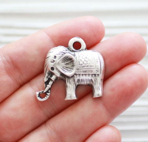 Elephant pendant silver, elephant charm for necklace, animal pendant, antique silver elephant earrings dangle, elephant ornament decor