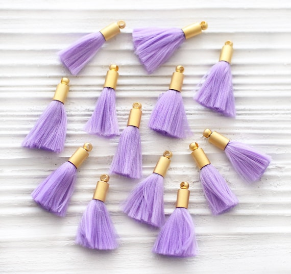 4pc light purple violet tassel with gold cap, mini tassel, earrings dangle tassel, periwinkle, jewelry tassel, orchid, necklace tassel, N52