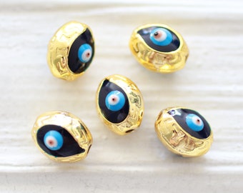 5pc, 10mm navy evil eye beads, DIY earrings beads, blue lucky beads, necklace, bracelet slider beads, spacer beads