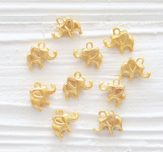 10pc elephant charm gold, earrings dangle charms, elephant charms for necklace and bracelet, cute animal charms, jewelry findings