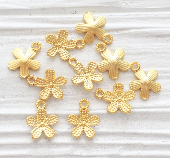 10pc flower charms for bracelet, necklace, earrings charms gold, flower beads, dangles, gold metal charms, floral charms