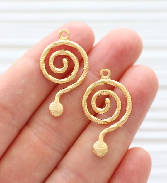 2pc earrings dangle gold, spiral charm pendant, earring charms, gold round charms, filigree pendant charms, dangle pendant, spiral pendant