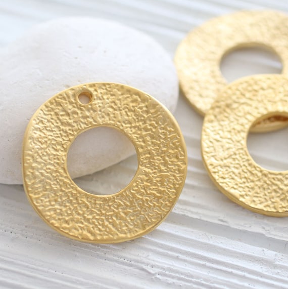 Hammered gold round pendant, circle pendant, ring pendant, gold loop pendant, tribal ring pendant, rustic, boho, gold round medallion