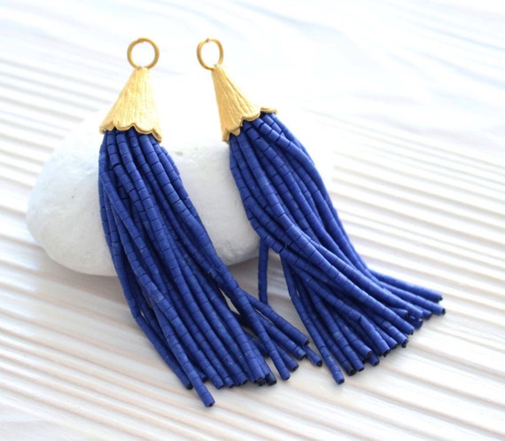 Cobalt, blue short beaded tassel, tassel pendant, tassel earrings, bead tassel, necklace tassel, royal blue, tassel, gold cap tassel, N1