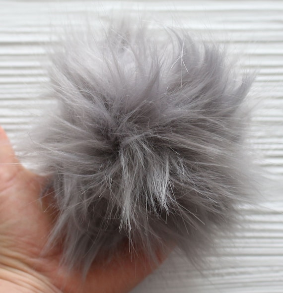 Medium gray pom pom, 5" pom poms for hats keychains purses home decor, beanie pom pom, fur pom poms for craft, large pom pom, N12