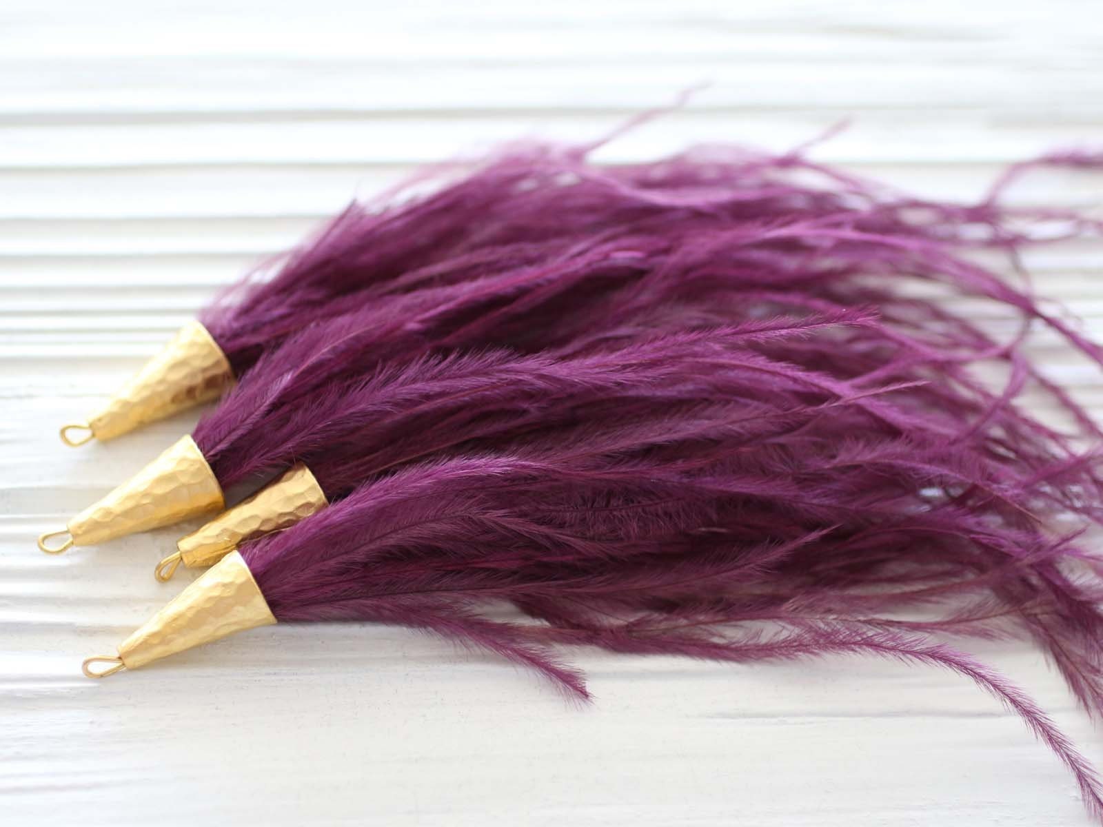 Plum feather tassel, maroon purple tassel, feathers, earrings tassel