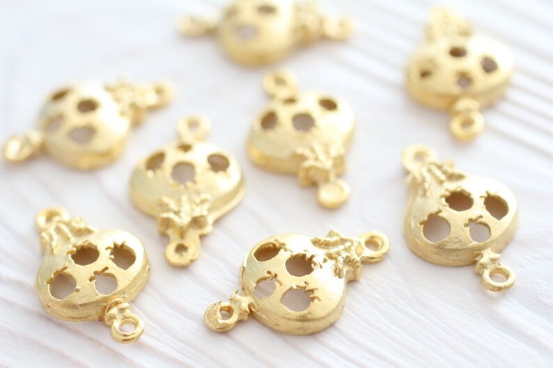 10pc gold pomegranate charm, connector gold, earring charms, pomegranate, fruit charms, dangles, bracelet connector, matte gold, cut out image 5