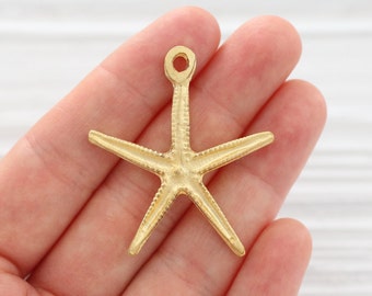 Gold starfish pendant, starfish charm, sea pendants, starfish, hammered pendant, gold pendants, starfish dangle, earring charms, star, S