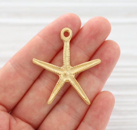 Gold starfish pendant, starfish charm, sea pendants, starfish, hammered pendant, gold pendants, starfish dangle, earring charms, star, S