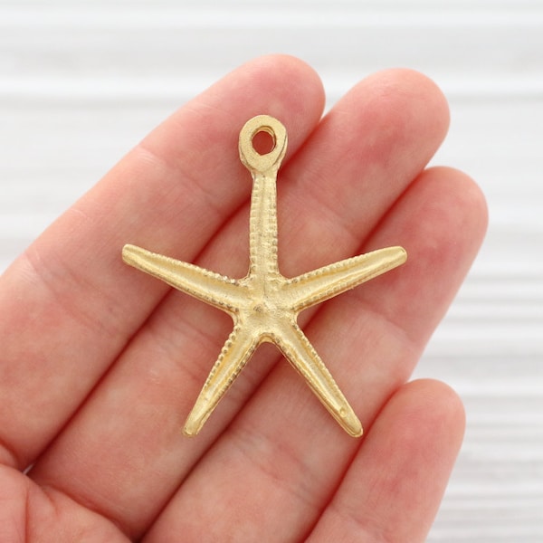 Gold starfish pendant, starfish charm, sea pendants, starfish, hammered pendant, gold pendants, starfish dangle, earring charms, star, S