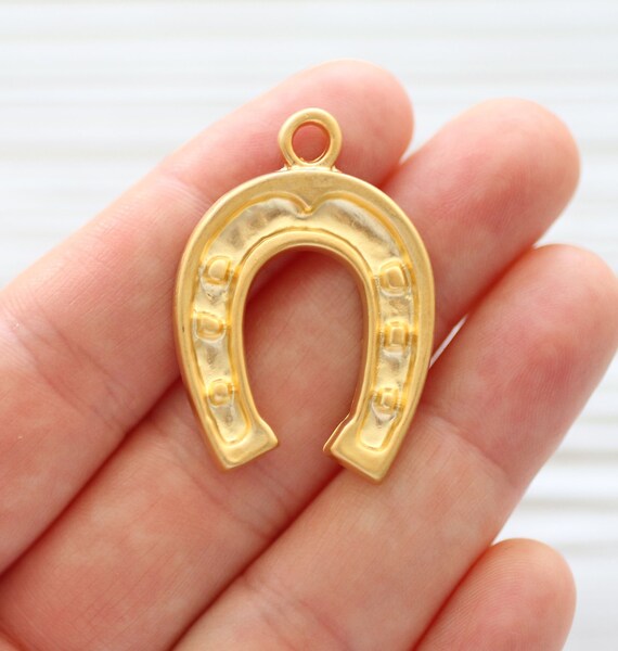 Horseshoe charms gold, good luck pendant, earrings charm, horse shoe decor, matte gold horse shoe pendant, crescent moon, half moon