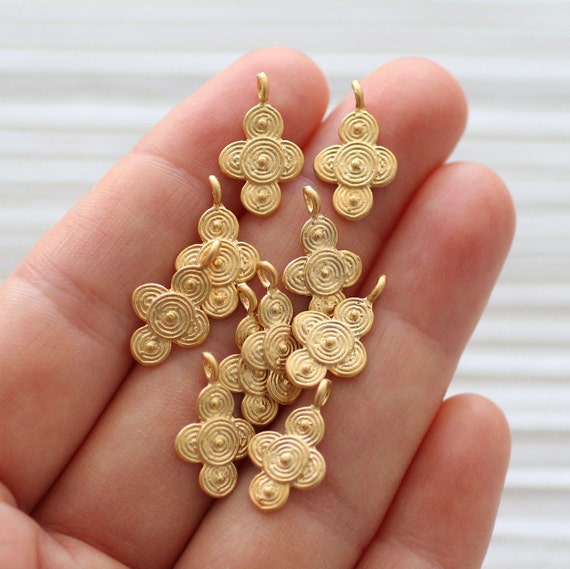 10pc Matte Gold Earring Charms, Spiral Charm, Bracelet Charms