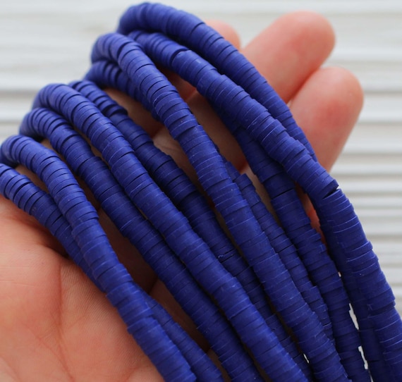 2 Strands Navy Blue Heishi Beads, 5mm Polymer Clay Disc Beads, 16" Vinly Strands for Bracelet Necklace