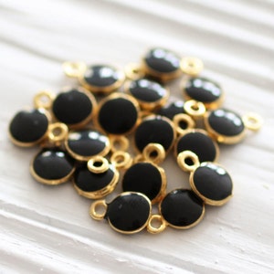 10pc black charm, enamel charms, mini round gold charms, Christmas charms, earrings charm, bracelet dangle, mini black pendant, black image 2