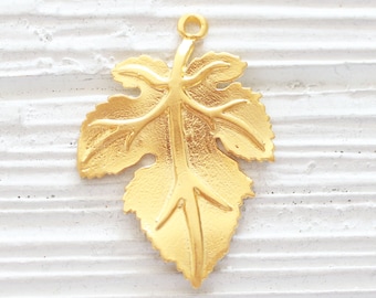 Leaf pendant gold, filigree leaf gold, romantic leaf charm, hammered leaf, matte gold rustic pendant, dangle pendant, earring charms gold