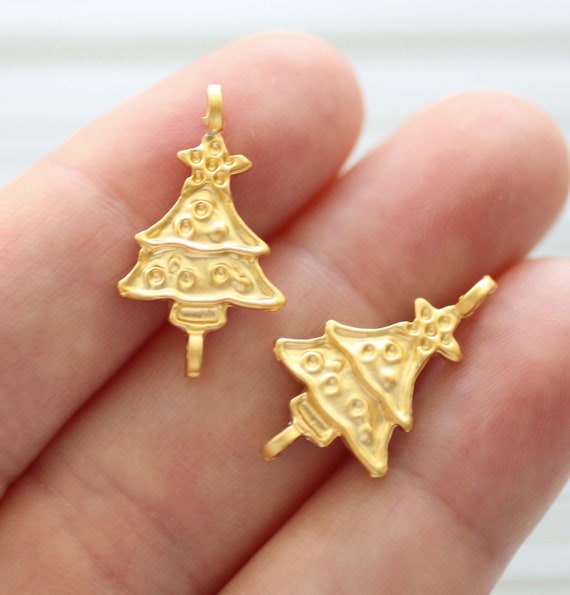 5pc Christmas tree connector, Christmas charms, Christmas jewelry findings, earring charms, bracelet connector, necklace charms gold