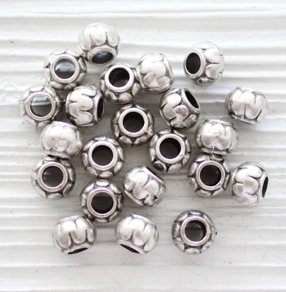 10pc heishi beads silver, rondelle beads, silver heishi, silver spacer  beads, disc beads, large hole beads, silver rondelle, round beads