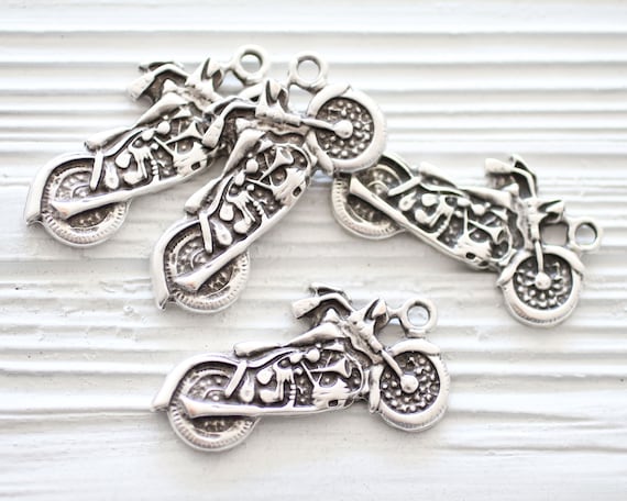 Motorcycle pendant silver, large motorcycle charm, rustic motorcycle jewelry finding, vintage motorcycle pendant dangle, home decoration, M2