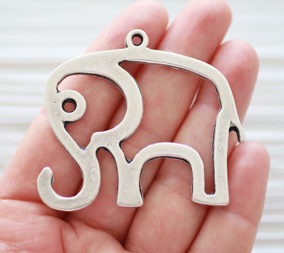 Large elephant pendant, silver elephant, filigree, animal pendant, elephant, natural findings, elephant necklace pendant, dangle