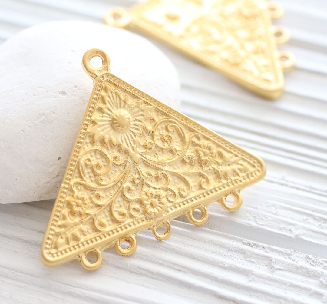 Triangle Tribal Gold Pendant Connector, Large Gold Pendant, Geometric