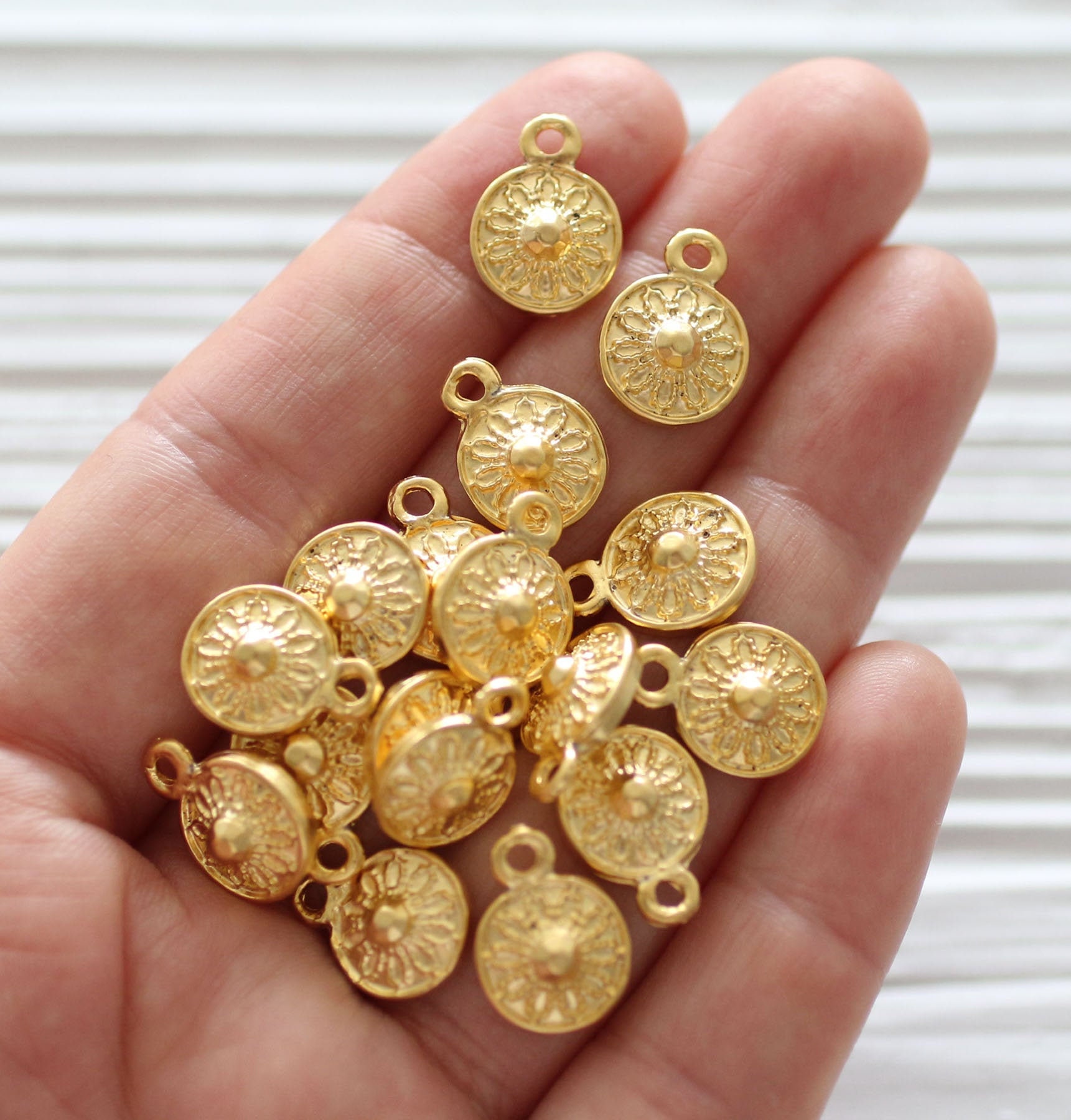 10pc large tribal beads gold, earring charms, disc beads, coin