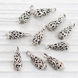 10pc silver filigree teardrop charm, filigree beads, teardrop beads, silver tribal charms, dangle charms, bracelet earring charms,drop charm image 4