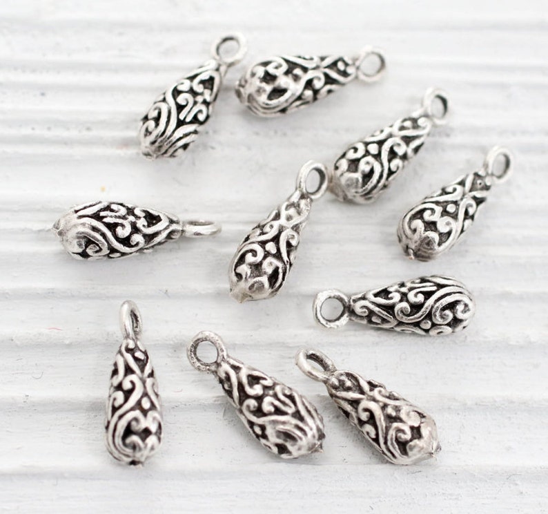 10pc silver filigree teardrop charm, filigree beads, teardrop beads, silver tribal charms, dangle charms, bracelet earring charms,drop charm image 4