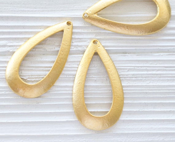 Large drop pendant gold, earrings hoops, matte gold oval loops, gold hammered pendant, teardrop pendant gold, textured drop ring pendant