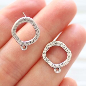 2pc earrings stud set, silver earring studs, round stud earrings, studs set, studs with loop for charms tassels, silver plated studs image 3