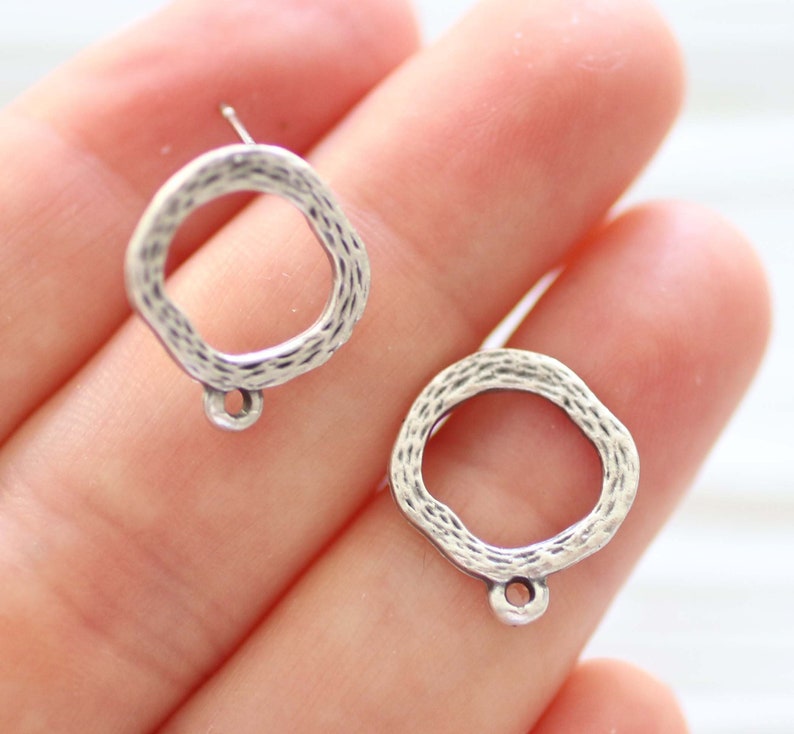 2pc earrings stud set, silver earring studs, round stud earrings, studs set, studs with loop for charms tassels, silver plated studs image 3