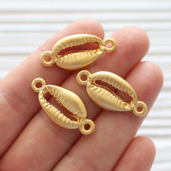 2pc cowrie shell connector pendant, shell pendant gold, shell earrings dangle, seashells, sea pendant, bracelet connector, seashell charm