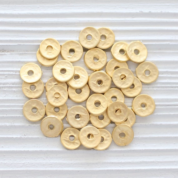 10pc matte gold heishi beads, rondelle beads, gold heishi, gold spacer beads, disc beads, large hole beads, gold rondelle, tube beads