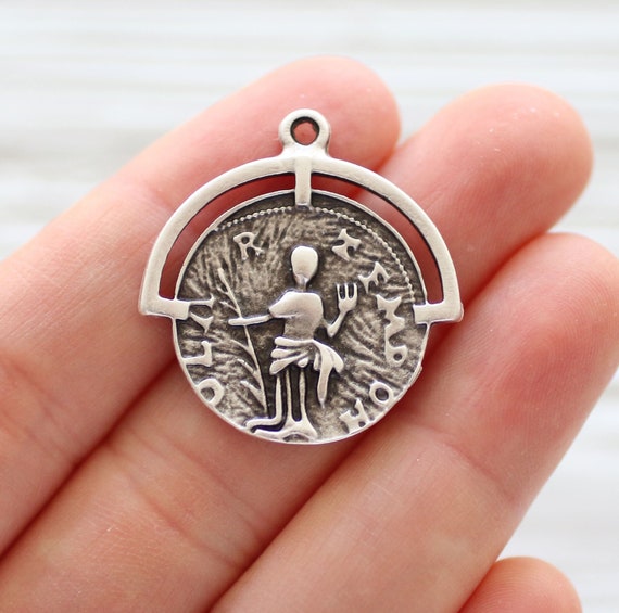 Coin pendant silver, coin jewelry findings, large coin charms, coins, earrings dangles, replica ancient Greek coin pendant, old coin charms