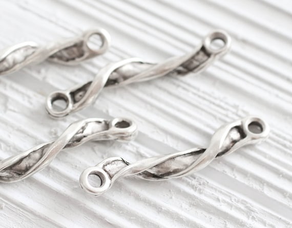 2pc twisted silver bar connecter, silver bar pendant, twisted pendant, silver necklace bar, silver large connector, jewelry connector