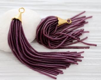 Purple bead tassel, beaded tassel, gold cap tassel, decorative tassels, beaded earrings tassel, necklace tassel,tassels for jewelry,plum,N19
