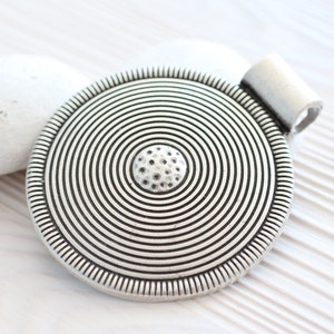 Large tribal pendant, silver medallion, spiral pendant, large hole pendant, round pendant silver, large pendant, large metal focal pendant image 3