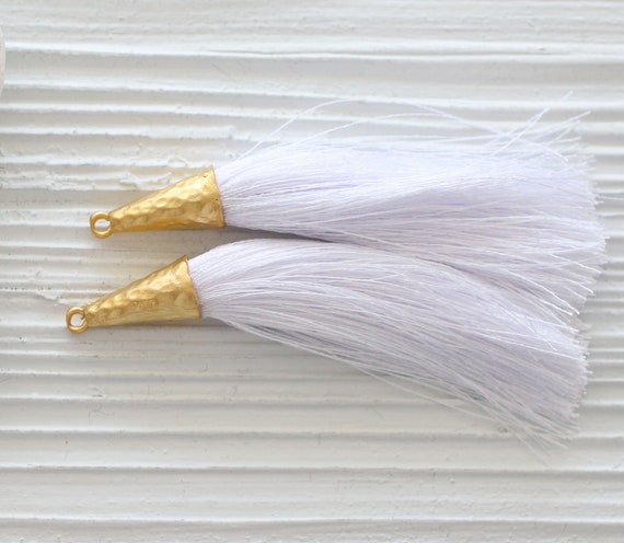 White tassel, keychain tassel, large tassel, tassel pendant, tassel with cap gold, white jewelry tassels, dangle tassel, mala tassel, N4