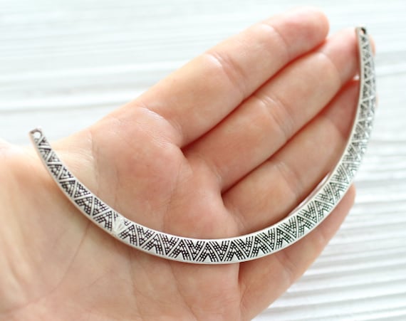 Silver crescent collar, metal collar, large tribal connector, bar connector, large silver crescent, hammered bar, silver connector, crescent