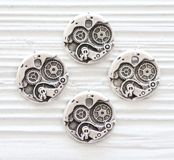 2pc wheel charms, round pendant silver, wheel pendant, earrings pendant, necklace charms, dangles, large hole pendant, round earring charm